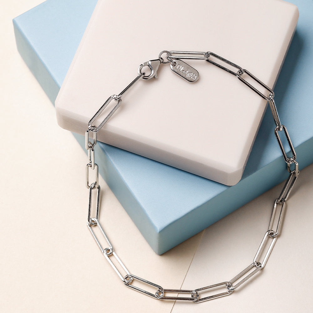 Chunky square link chain large bracelet - Silver