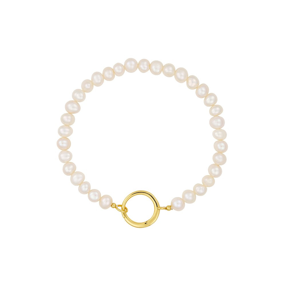 Pearl Charm Lock Chain bracelet 5mm, gold plated