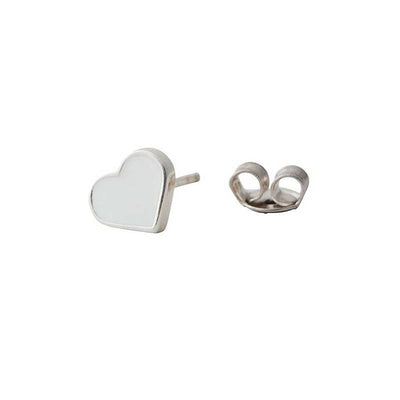 Emaille Heart Stud (Wit/Zilver)