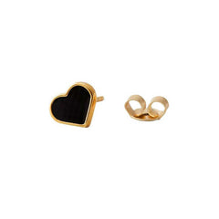 Emaille Heart Stud (Zwart/18k verguld)